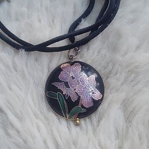 Vintage Enamel Iris Pendant